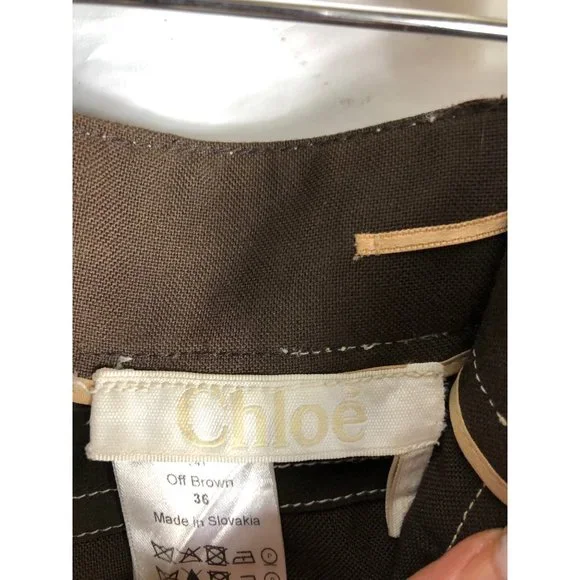 CHLOE Women's Brown Contrast Seam Knee Length Cropped Pants US 0-2 IT 36 XS - Picture 7 of 8